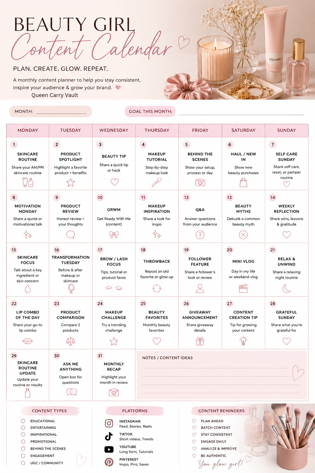 Beauty Queen Content Calendar